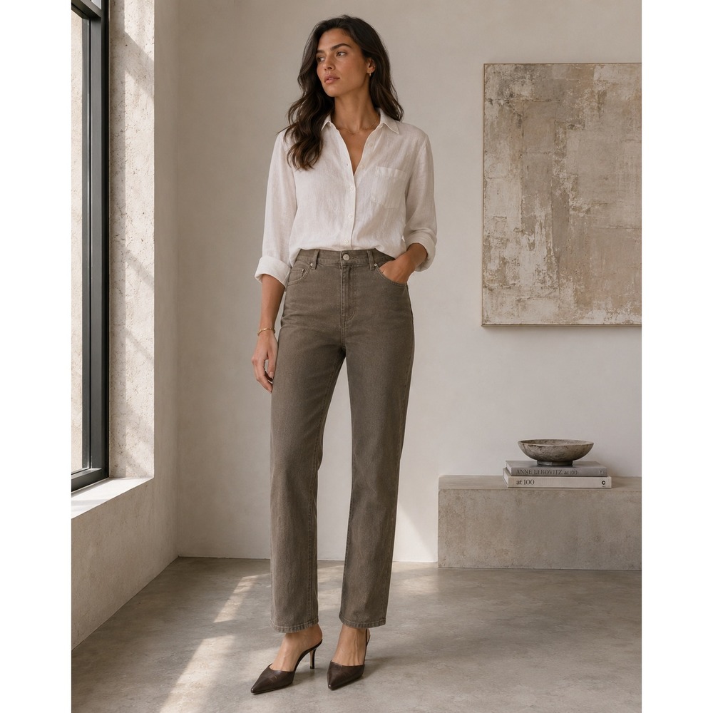 Lafayette 148 Thompson Slim Leg Jeans Taupe Stretch Denim Pants Women's Size 4